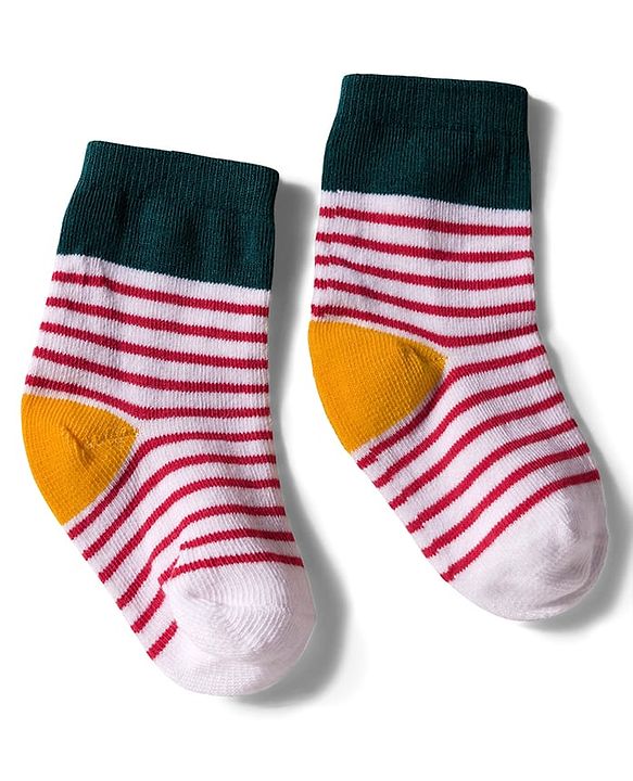 Cute Walk by Babyhug Knit Ankle Length Anti Bacterial Socks with Text & Stripe Design Pack of 3 - White Blue & Red