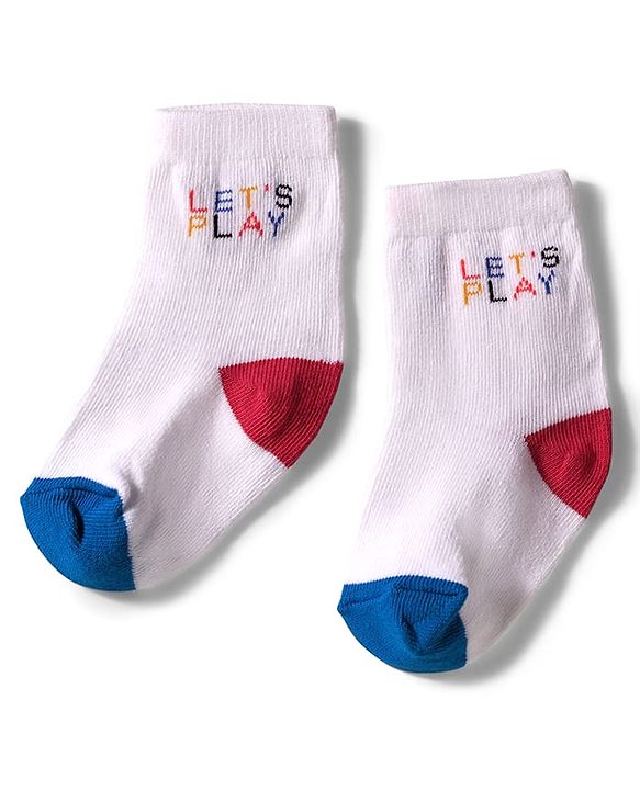 Cute Walk by Babyhug Knit Ankle Length Anti Bacterial Socks with Text & Stripe Design Pack of 3 - White Blue & Red