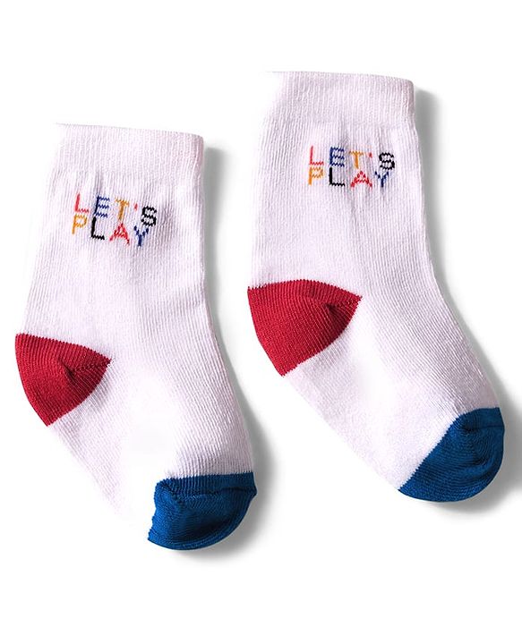 Cute Walk by Babyhug Knit Ankle Length Anti Bacterial Socks with Text & Stripe Design Pack of 3 - White Blue & Red