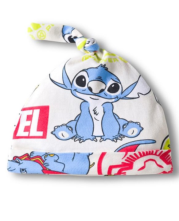 Babyhug Disney Interlock Knit Half Sleeves Onesie & Diaper Legging With Pony Cap Set  Disney Character Print- White