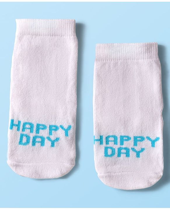 Cute Walk by Babyhug Knit Ankle Length Anti Bacterial Socks with Text & Stripe Design Pack of 3 - White & Light Blue