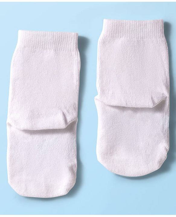 Cute Walk by Babyhug Knit Ankle Length Anti Bacterial Socks with Text & Stripe Design Pack of 3 - White & Light Blue
