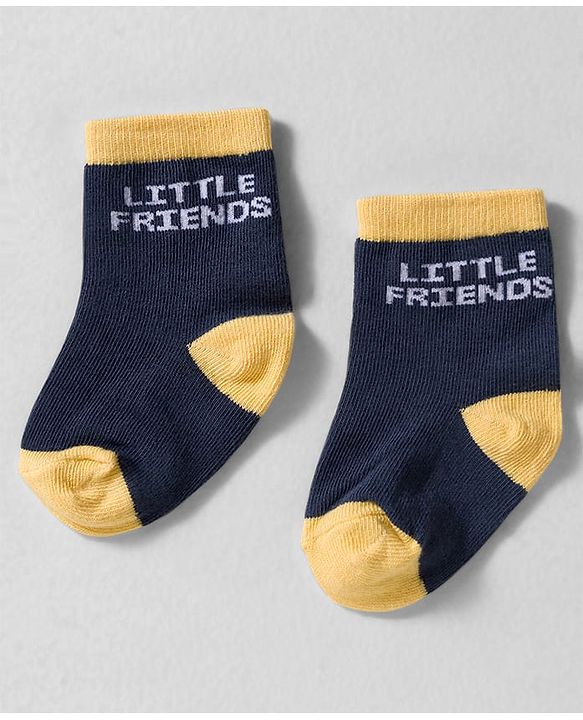 Cute Walk by Babyhug Knit Ankle Length Anti-bacterial Socks with Strips & Animal Pack of 3 - Yellow & Navy Blue