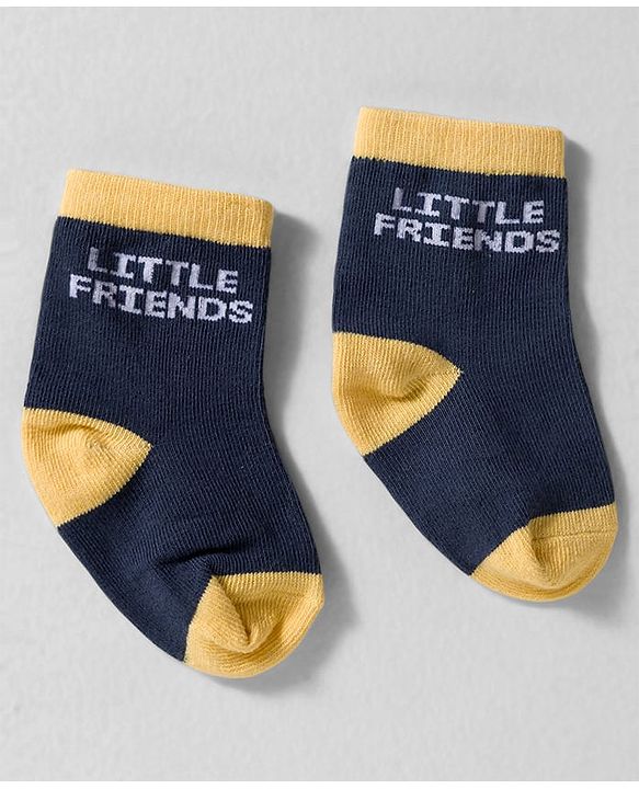 Cute Walk by Babyhug Knit Ankle Length Anti-bacterial Socks with Strips & Animal Pack of 3 - Yellow & Navy Blue