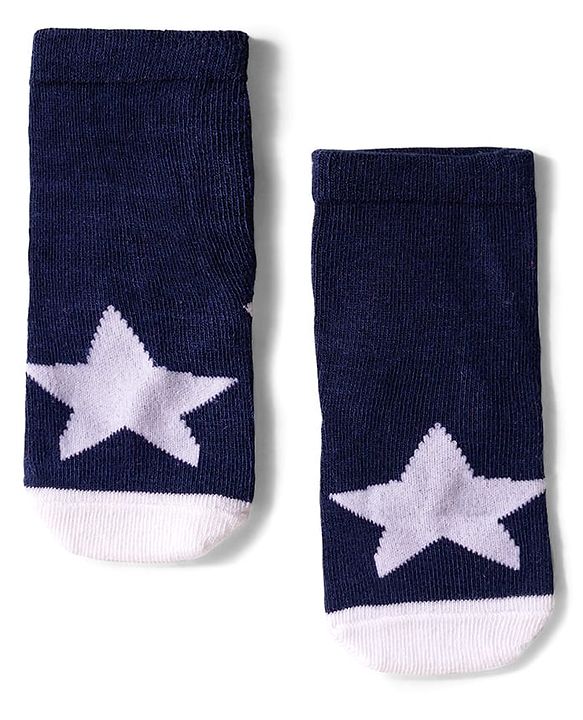 Cute Walk by Babyhug Knit Ankle Length Anti Bacterial Socks with Star & Stripe Design Pack of 3 -Navy Blue white & Red