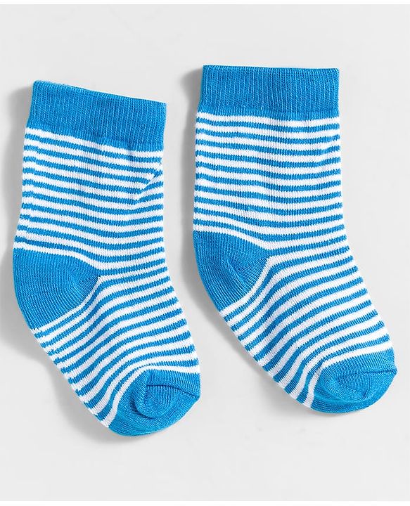 Cute Walk by Babyhug Knit Ankle Length Anti-Bacterial Socks with Stripes & Text Design Pack of 3 - Blue White & Mustered