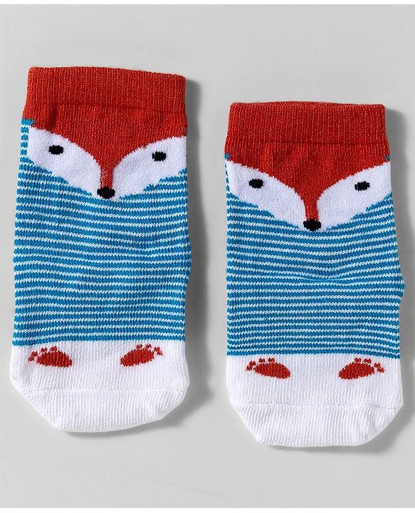 Cute Walk by Babyhug Knit Ankle Length Anti-Bacterial Socks with Animal Design Pack of 3 - Blue
