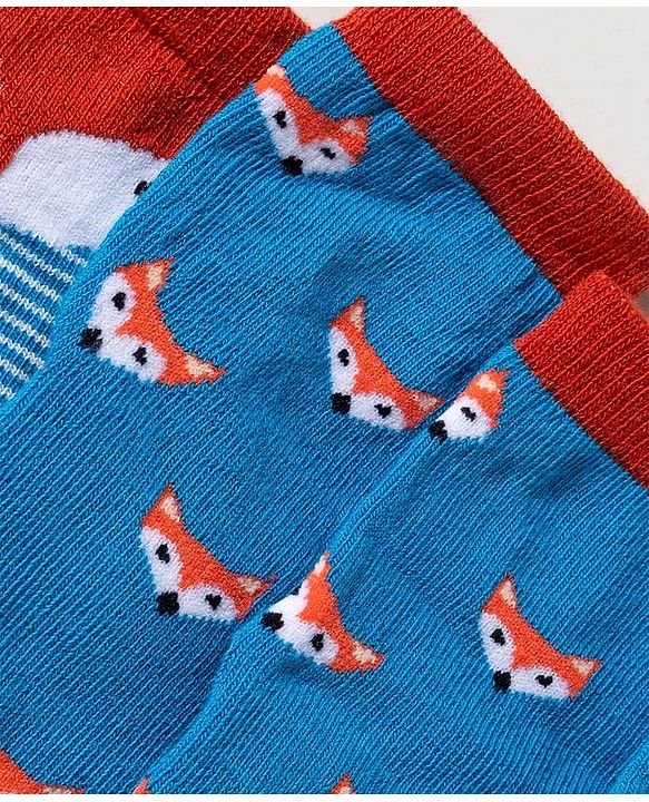 Cute Walk by Babyhug Knit Ankle Length Anti-Bacterial Socks with Animal Design Pack of 3 - Blue