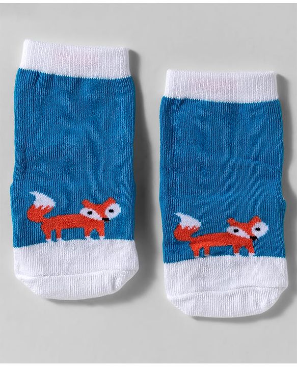 Cute Walk by Babyhug Knit Ankle Length Anti-Bacterial Socks with Animal Design Pack of 3 - Blue