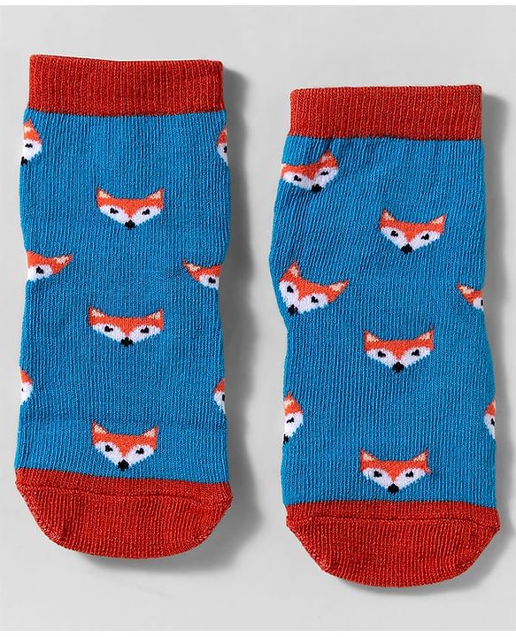 Cute Walk by Babyhug Knit Ankle Length Anti-Bacterial Socks with Animal Design Pack of 3 - Blue