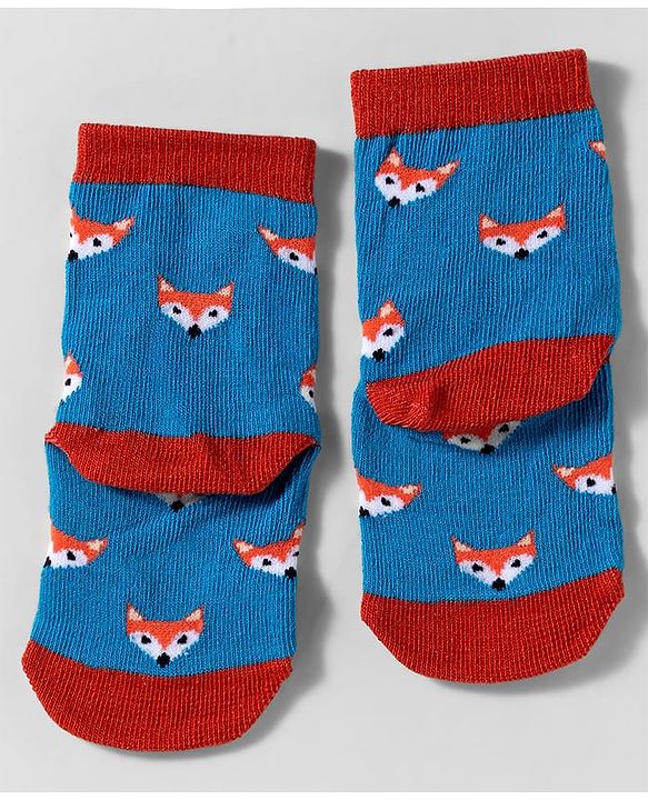 Cute Walk by Babyhug Knit Ankle Length Anti-Bacterial Socks with Animal Design Pack of 3 - Blue