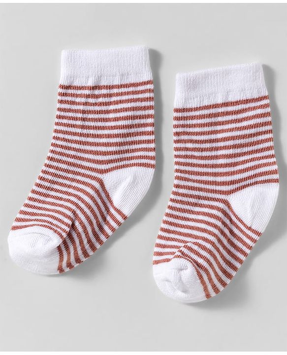 Cute Walk by Babyhug Knit Ankle Length Anti-Bacterial Socks with Stripes & Animal Design Pack of 3 - White & Brown