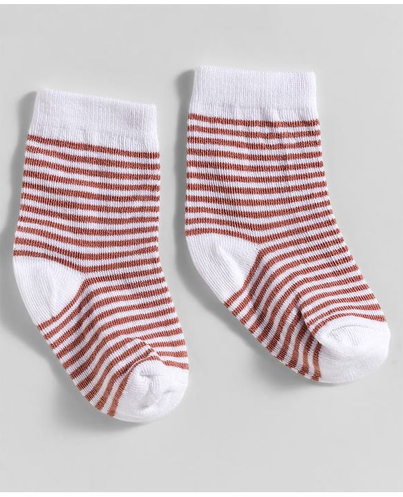 Cute Walk by Babyhug Knit Ankle Length Anti-Bacterial Socks with Stripes & Animal Design Pack of 3 - White & Brown
