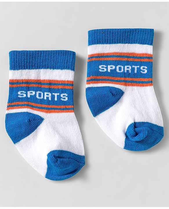 Cute Walk by Babyhug Knit Ankle Length Anti Bacterial Socks With Text Design Pack Of 3 - Yellow Blue & Orange