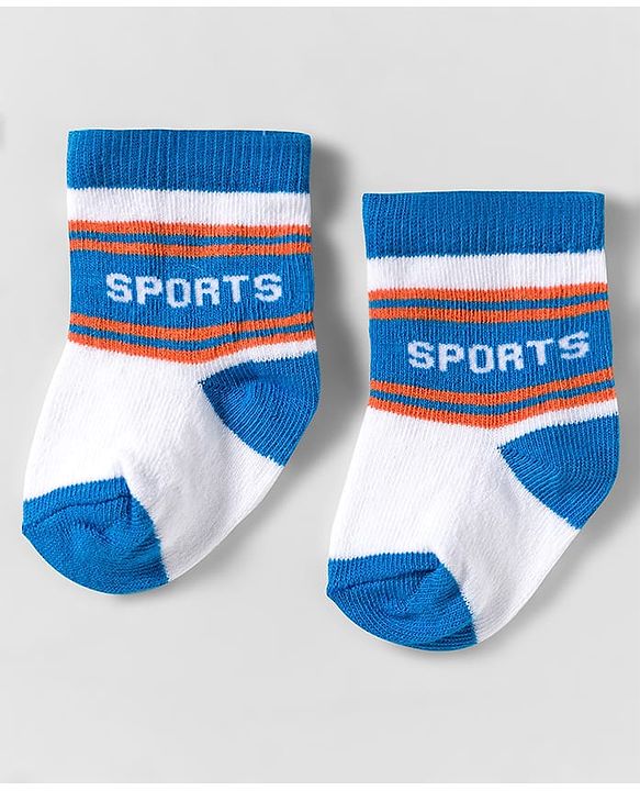 Cute Walk by Babyhug Knit Ankle Length Anti Bacterial Socks With Text Design Pack Of 3 - Yellow Blue & Orange
