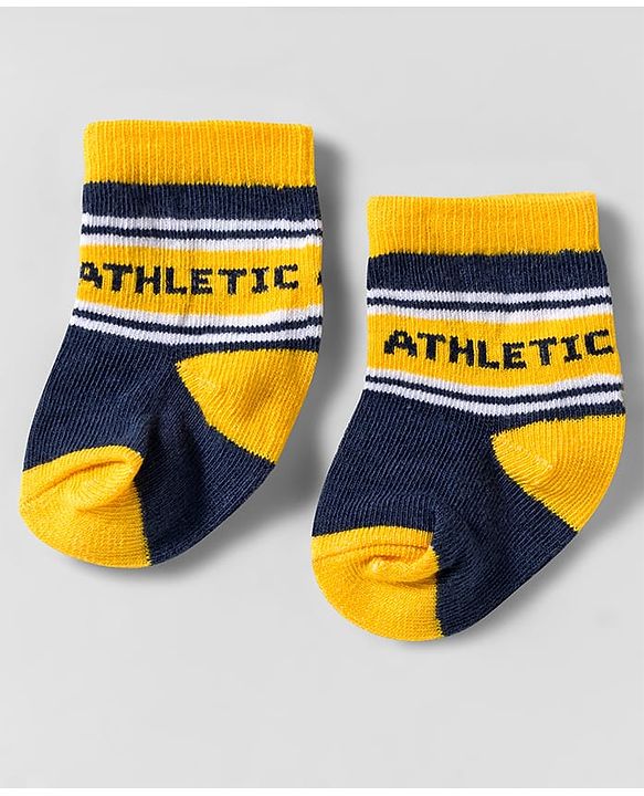 Cute Walk by Babyhug Knit Ankle Length Anti Bacterial Socks With Text Design Pack Of 3 - Yellow Blue & Orange