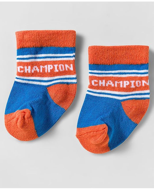 Cute Walk by Babyhug Knit Ankle Length Anti Bacterial Socks With Text Design Pack Of 3 - Yellow Blue & Orange