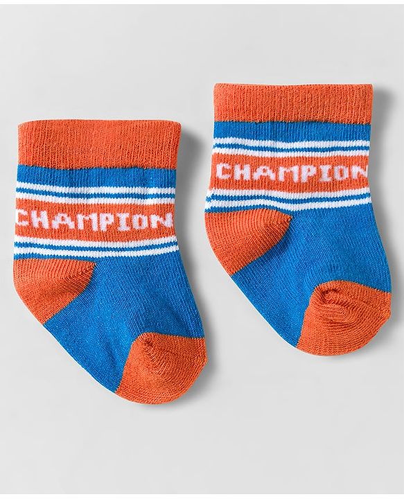Cute Walk by Babyhug Knit Ankle Length Anti Bacterial Socks With Text Design Pack Of 3 - Yellow Blue & Orange