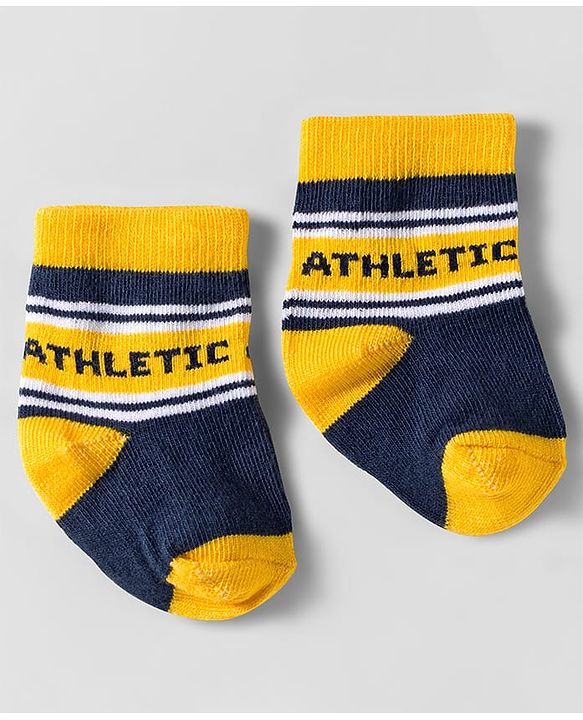Cute Walk by Babyhug Knit Ankle Length Anti Bacterial Socks With Text Design Pack Of 3 - Yellow Blue & Orange