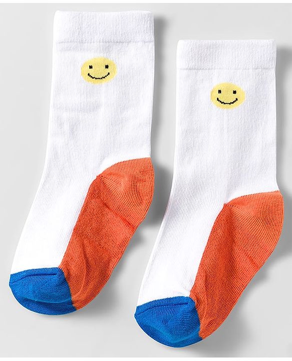 Cute Walk by Babyhug Knit Ankle Length Anti Bacterial Socks With Smiley Face Design Pack Of 3 - White & Blue