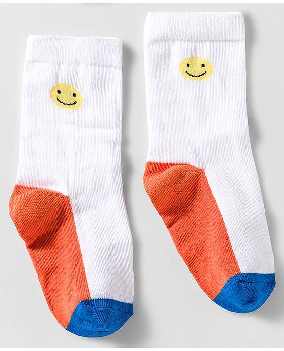Cute Walk by Babyhug Knit Ankle Length Anti Bacterial Socks With Smiley Face Design Pack Of 3 - White & Blue