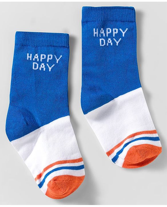 Cute Walk by Babyhug Knit Ankle Length Anti Bacterial Socks With Smiley Face Design Pack Of 3 - White & Blue