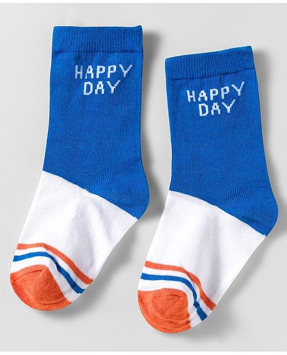 Cute Walk by Babyhug Knit Ankle Length Anti Bacterial Socks With Smiley Face Design Pack Of 3 - White & Blue