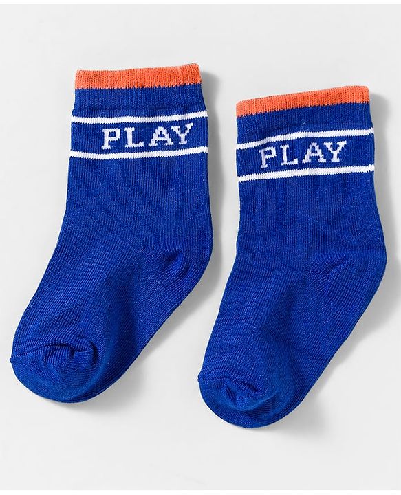 Cute Walk by Babyhug Knit Ankle Length Anti Bacterial Socks With Text Design Pack Of 3 - Blue & White