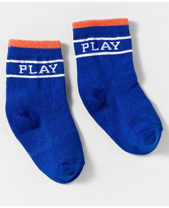 Cute Walk by Babyhug Knit Ankle Length Anti Bacterial Socks With Text Design Pack Of 3 - Blue & White