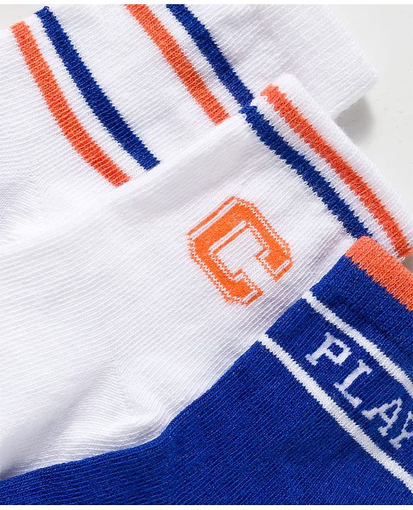 Cute Walk by Babyhug Knit Ankle Length Anti Bacterial Socks With Text Design Pack Of 3 - Blue & White