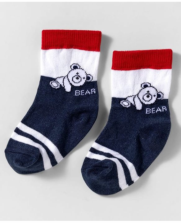 Cute Walk by Babyhug Knit Ankle Length Anti Bacterial Socks With Text Design Pack Of 3 - Navy Blue & White