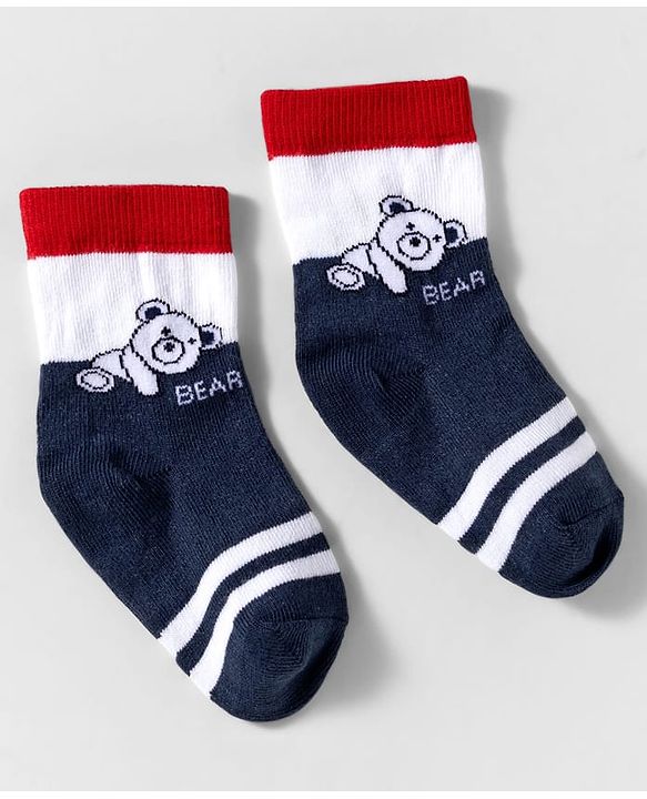 Cute Walk by Babyhug Knit Ankle Length Anti Bacterial Socks With Text Design Pack Of 3 - Navy Blue & White