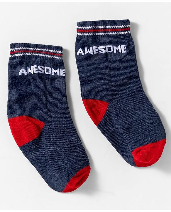 Cute Walk by Babyhug Knit Ankle Length Anti Bacterial Socks With Text Design Pack Of 3 - Navy Blue & White