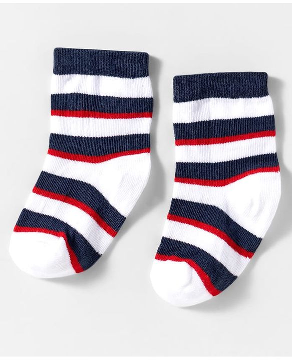 Cute Walk by Babyhug Knit Ankle Length Anti Bacterial Socks With Text Design Pack Of 3 - Navy Blue & White