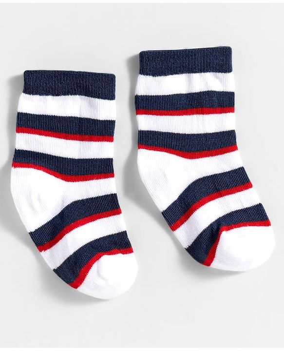 Cute Walk by Babyhug Knit Ankle Length Anti Bacterial Socks With Text Design Pack Of 3 - Navy Blue & White