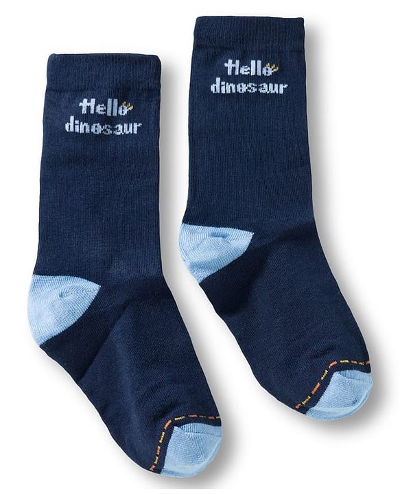 Cute Walk by Babyhug Knit Ankle Length Anti Bacterial Socks With Text Design Pack Of 3 - Navy Blue Aqua & White