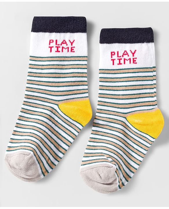 Cute Walk by Babyhug Knit Ankle Length Anti Bacterial Socks With Text Design Pack Of 3 - Navy Blue & White