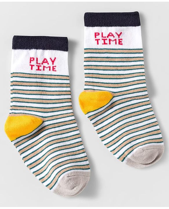 Cute Walk by Babyhug Knit Ankle Length Anti Bacterial Socks With Text Design Pack Of 3 - Navy Blue & White
