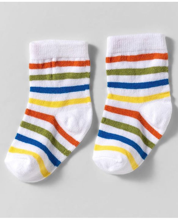 Cute Walk by Babyhug Knit Ankle Length Anti Bacterial Socks With Stripes Design Pack Of 3 - Orange & White