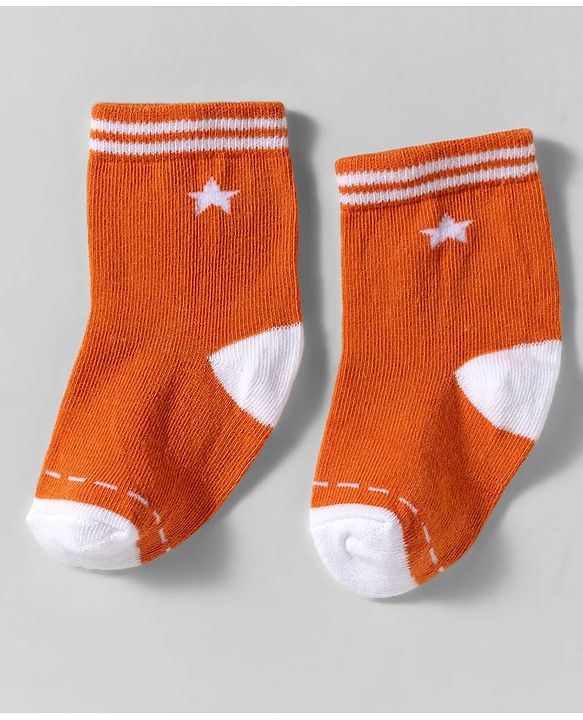 Cute Walk by Babyhug Knit Ankle Length Anti Bacterial Socks With Stripes Design Pack Of 3 - Orange & White