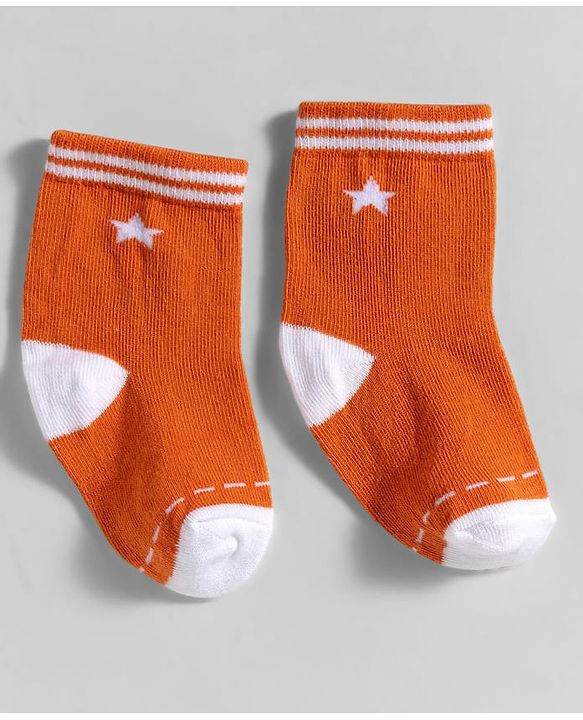 Cute Walk by Babyhug Knit Ankle Length Anti Bacterial Socks With Stripes Design Pack Of 3 - Orange & White