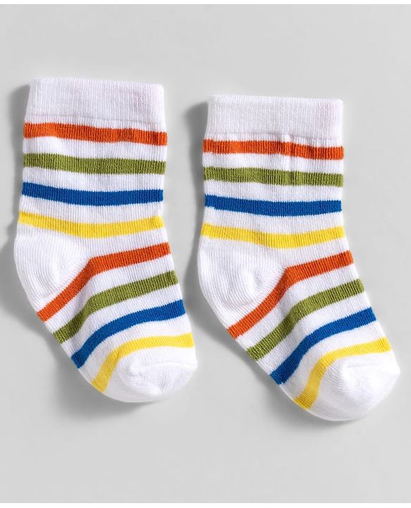 Cute Walk by Babyhug Knit Ankle Length Anti Bacterial Socks With Stripes Design Pack Of 3 - Orange & White