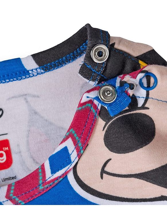 Babyhug Disney Interlock Knit Half Sleeves Onesie with Diaper Legging & Pony Cap Set with Mickey Mouse Print - Blue