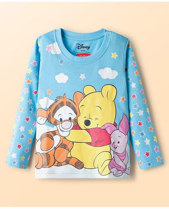 Babyhug Disney Single Jersey Knit Full Length Night Suit With Winnie The Pooh Graphics - Light Blue