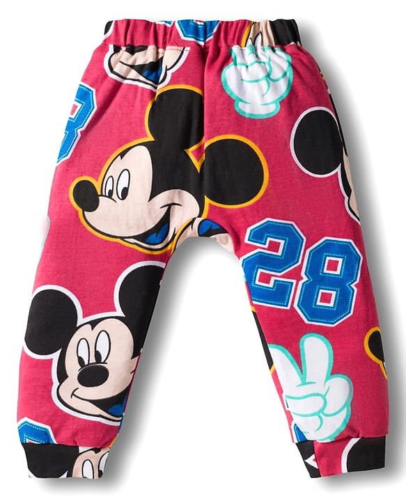 Babyhug Disney Interlock Knit Half Sleeves Onesie & Diaper Legging with Pony Cap Set  Mickey Mouse Print - Red