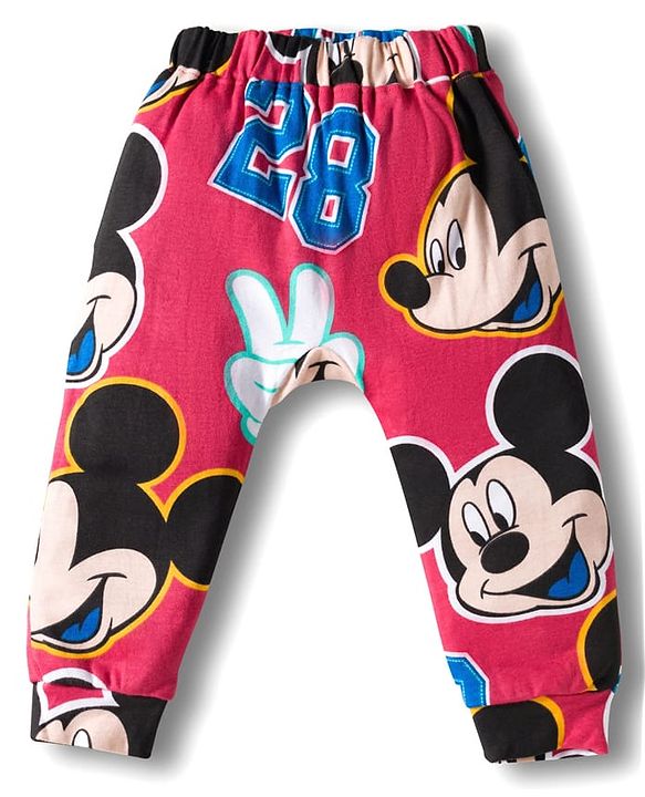 Babyhug Disney Interlock Knit Half Sleeves Onesie & Diaper Legging with Pony Cap Set  Mickey Mouse Print - Red