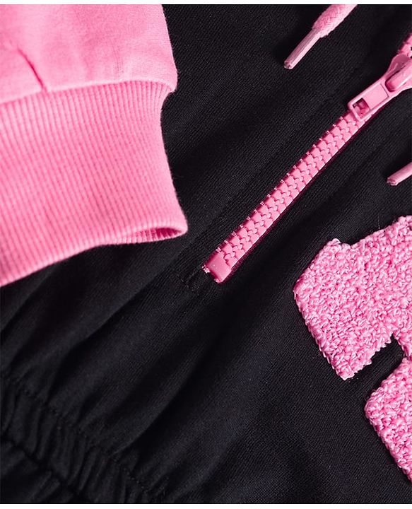 Pine Kids Cotton Knit Full Raglan Sleeves Winter Hooded Sweatshirt Dress With A Text Print - Black & Pink