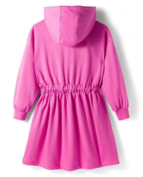 Pine Kids Cotton Knit Full Sleeves Sweatshirt Dress With Text Print - Dark Pink