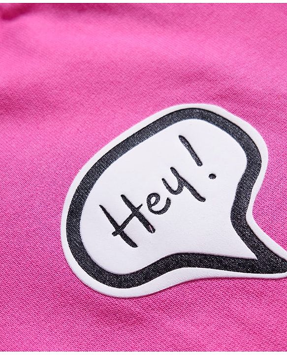 Pine Kids Cotton Knit Full Sleeves Sweatshirt Dress With Text Print - Dark Pink