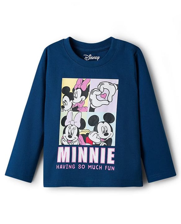 Babyhug Disney Single Jersey Knit Full Sleeves Night Suit With Minnie Mouse & Friends Graphics - Navy Blue